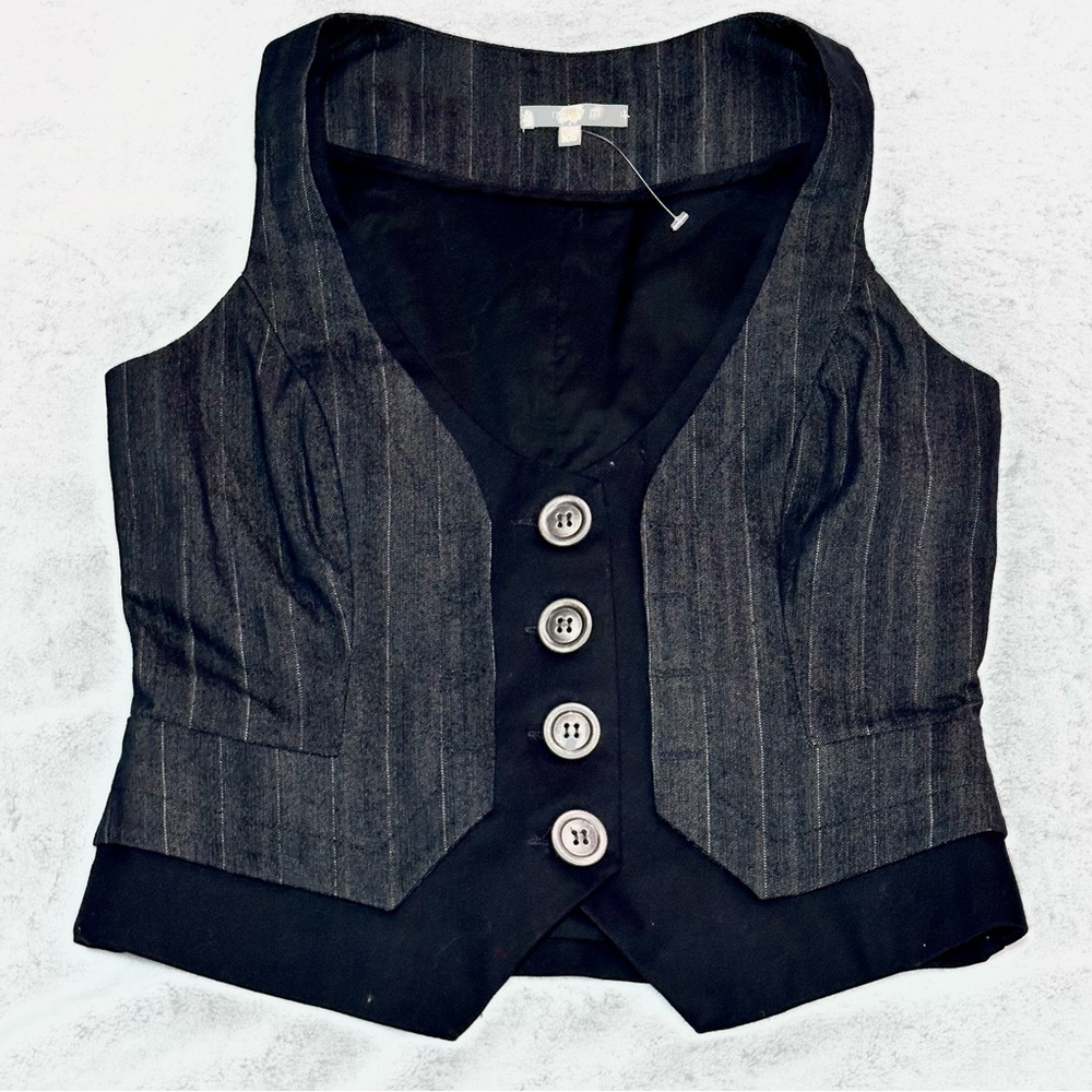 Matty M Black and Gray Pinstripe Buttoned Vest - Size XS